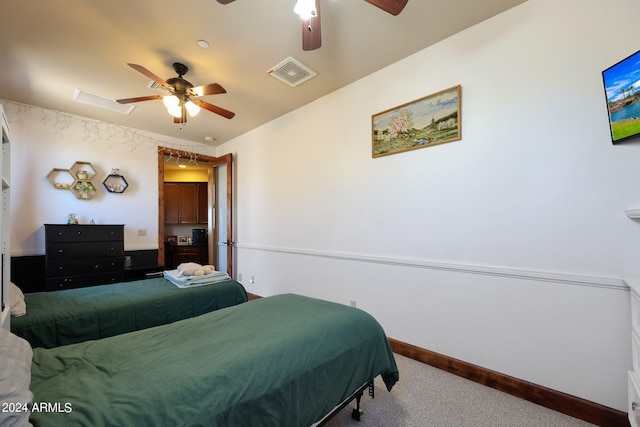 bedroom with carpet flooring and ceiling fan