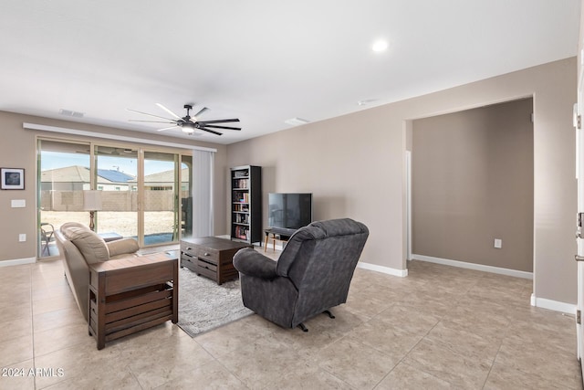 living room featuring ceiling fan