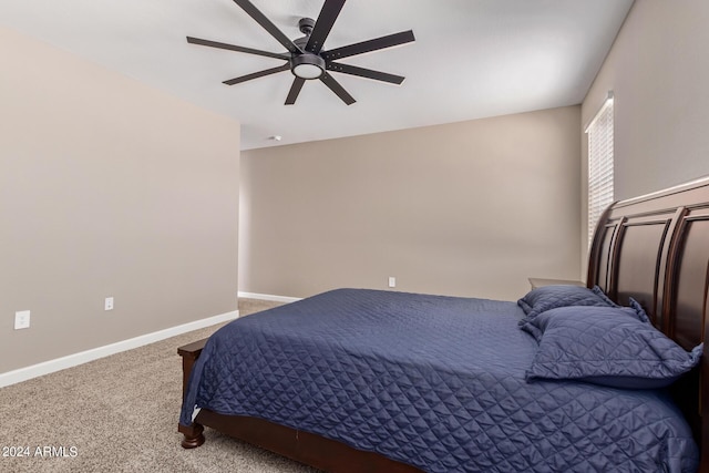 bedroom featuring ceiling fan and carpet flooring