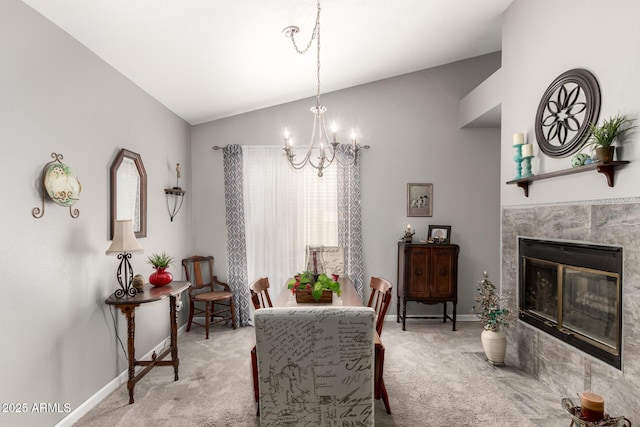 1214 W Sand Dune Dr, Gilbert, AZ 85233 - dining space featuring carpet floors, lofted ceiling, a chandelier, and baseboards