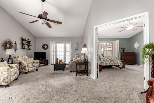 1214 W Sand Dune Dr, Gilbert, AZ 85233 - bedroom with vaulted ceiling, multiple windows, carpet, and a ceiling fan