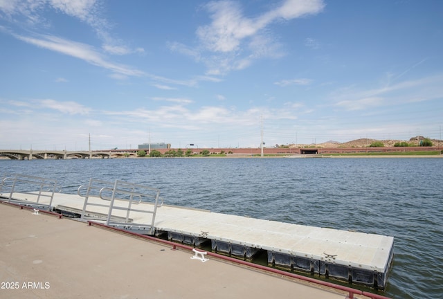 dock area featuring a water view