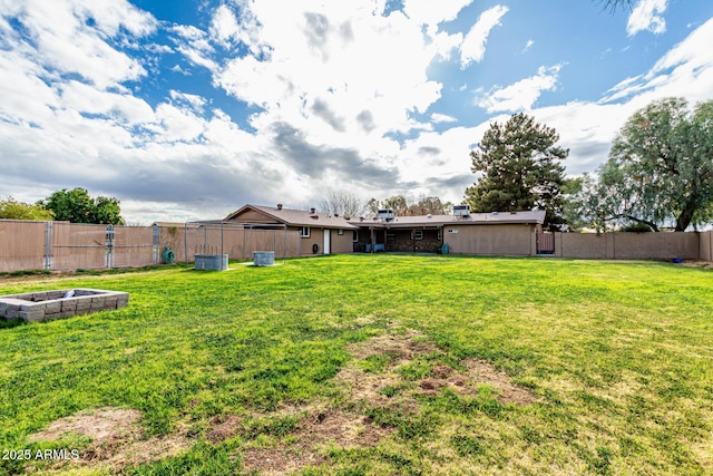 view of yard with a fenced backyard