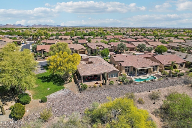 bird's eye view with a mountain view and a residential view