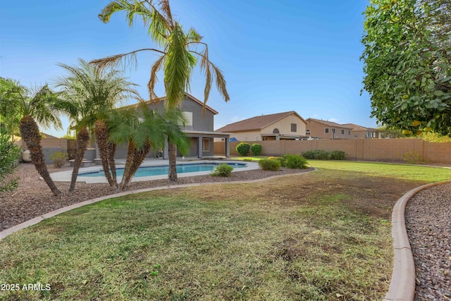 view of yard with a fenced backyard and a fenced in pool