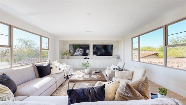 living room featuring light wood-type flooring