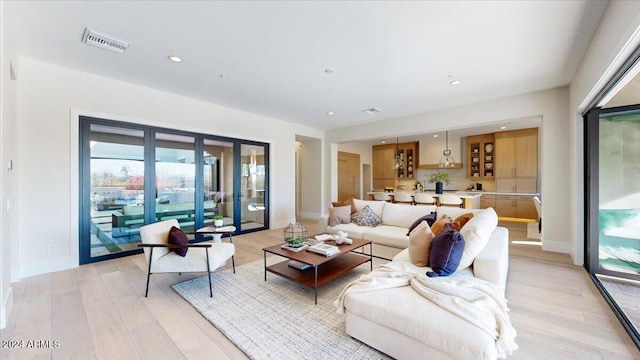 living room with light wood-type flooring