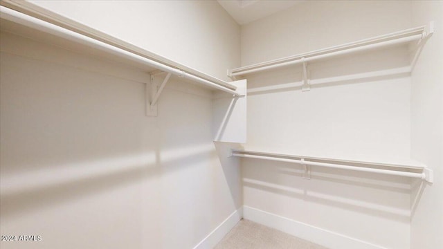 spacious closet featuring light carpet