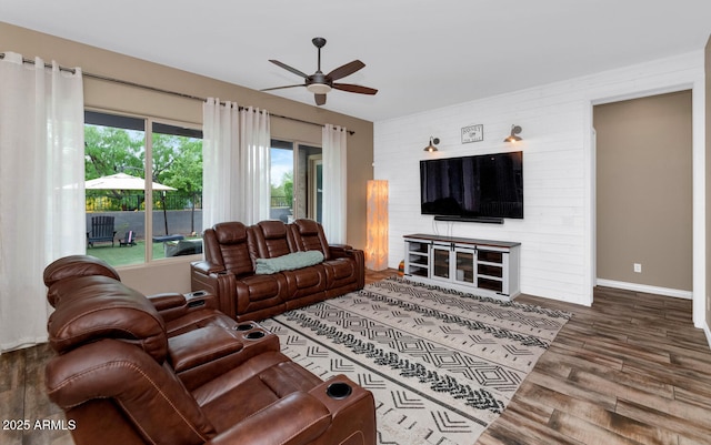 2605 W Desert Marigold Dr, Phoenix, AZ 85085 - living room with baseboards, a ceiling fan, and wood finished floors