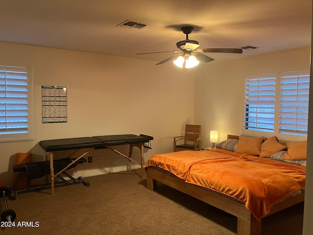 bedroom featuring carpet floors and ceiling fan