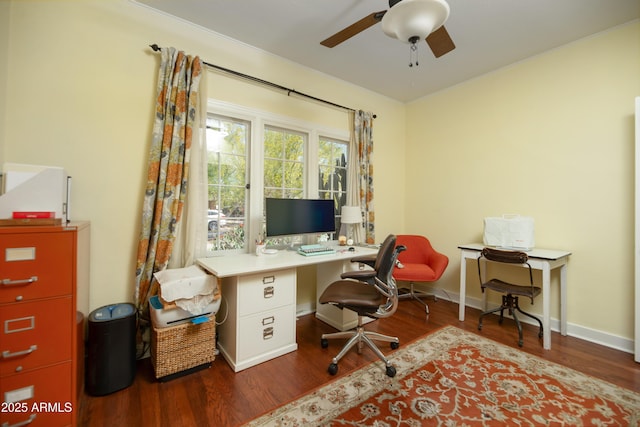 39 E Hoover Ave, Phoenix, AZ 85004 - office area featuring baseboards, a ceiling fan, and wood finished floors