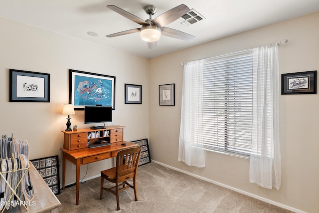 1819 W Deer Creek Rd, Phoenix, AZ 85045 - office featuring carpet flooring, a ceiling fan, and baseboards