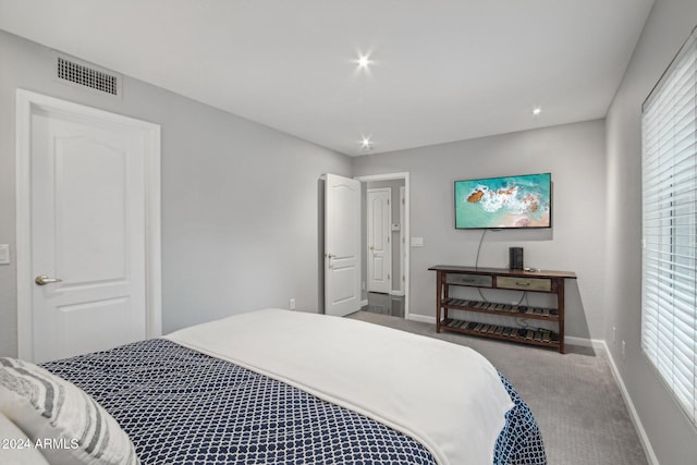 carpeted bedroom with multiple windows