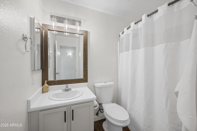 full bath featuring vanity, toilet, and a shower with curtain