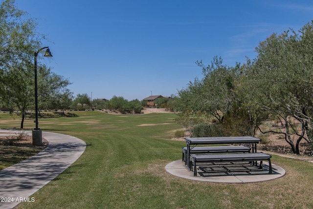 view of home's community with a yard