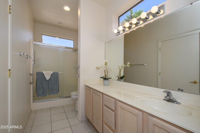 16354 W Labyrinth Ln, Surprise, AZ 85374 - full bathroom with vanity, a stall shower, tile patterned floors, and recessed lighting