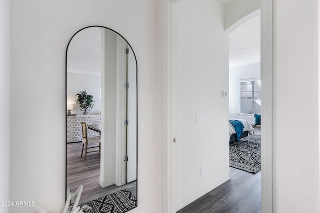 corridor with dark hardwood / wood-style flooring