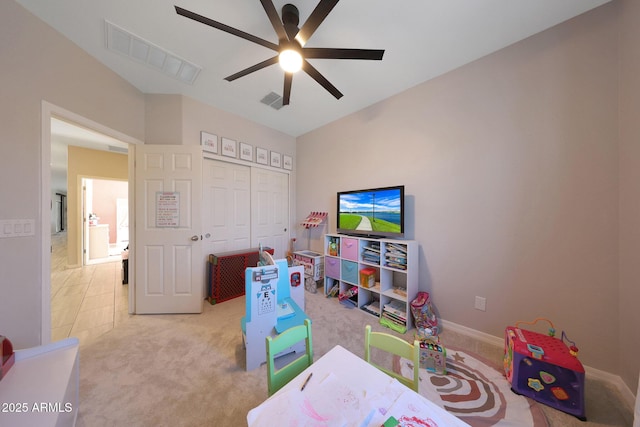 12731 W Myrtle Ave, Glendale, AZ 85307 - recreation room featuring ceiling fan and light colored carpet