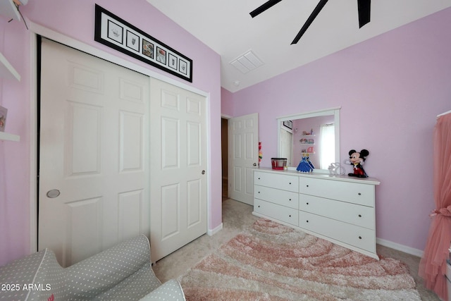12731 W Myrtle Ave, Glendale, AZ 85307 - bedroom with light colored carpet, a closet, and ceiling fan