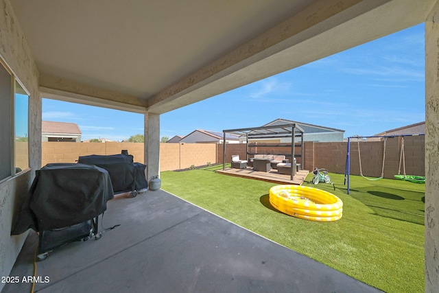 12731 W Myrtle Ave, Glendale, AZ 85307 - fenced backyard with an outdoor hangout area, a patio, and grilling area