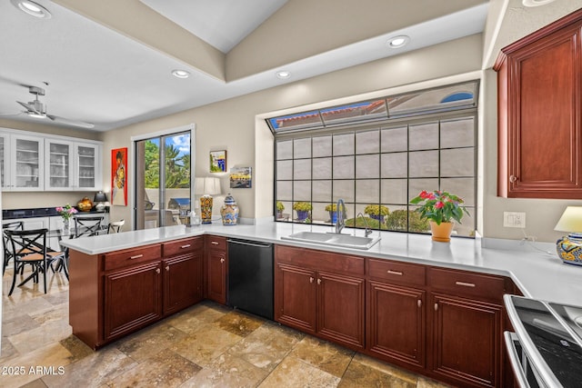 10429 N 101st St, Scottsdale, AZ 85258 - kitchen with dishwashing machine, a sink, recessed lighting, electric range oven, and a peninsula
