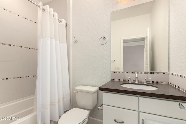 5754 N Aztec Dr, Eloy, AZ 85131 - full bath with vanity, toilet, and shower / bathtub combination with curtain