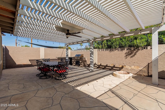 view of patio with outdoor dining area and a fenced backyard