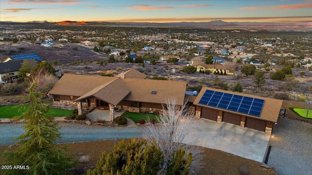 aerial view at dusk with a mountain view