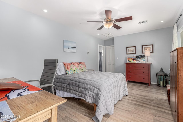 3420 N Kachina Ln, Scottsdale, AZ 85251 - bedroom featuring light wood finished floors, ceiling fan, recessed lighting, and baseboards