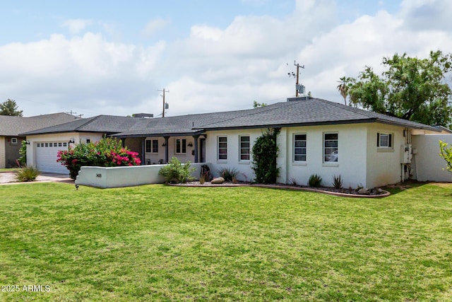 3420 N Kachina Ln, Scottsdale, AZ 85251 - ranch-style home with an attached garage, driveway, a front yard, and stucco siding