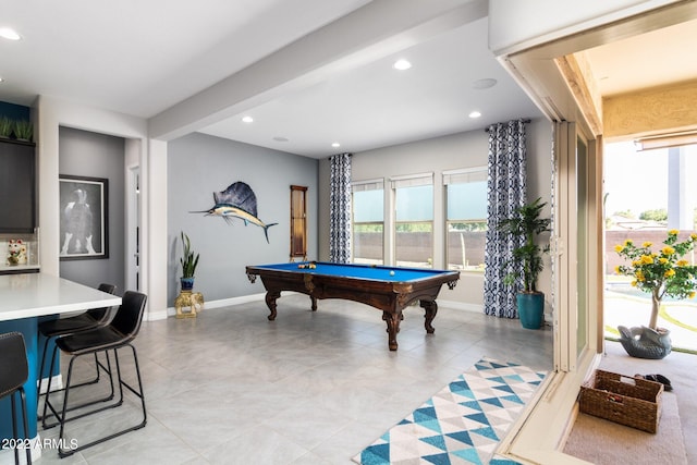 rec room featuring billiards and light tile patterned floors