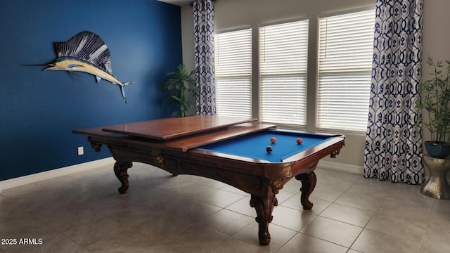 game room with light tile patterned flooring and pool table