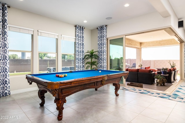 rec room with light tile patterned flooring and pool table