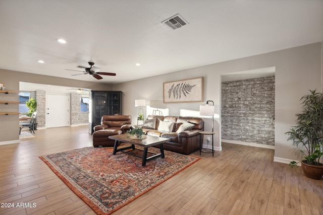 living room featuring ceiling fan