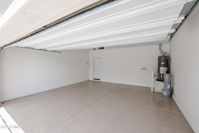 garage with a garage door opener and gas water heater