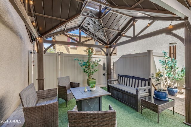 view of patio / terrace with a gazebo and an outdoor hangout area