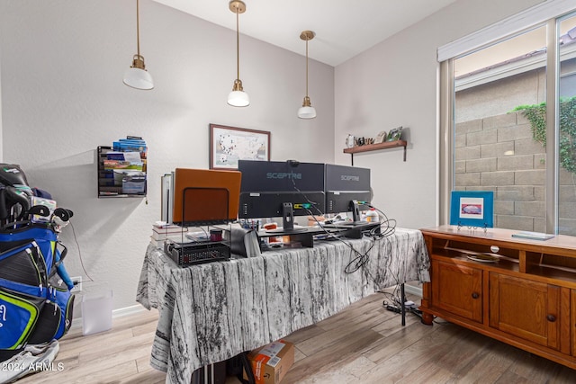 home office with light wood-type flooring