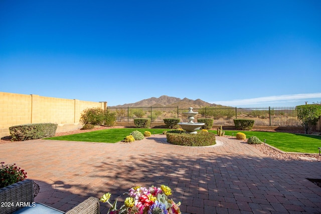 view of patio with a mountain view