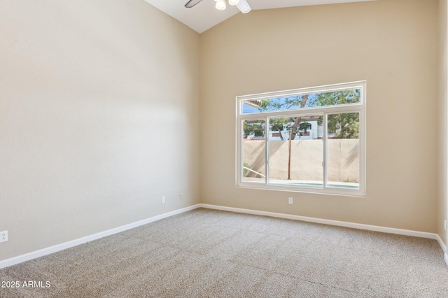 5010 W Ivanhoe St, Chandler, AZ 85226 - carpeted empty room featuring a ceiling fan, baseboards, and high vaulted ceiling
