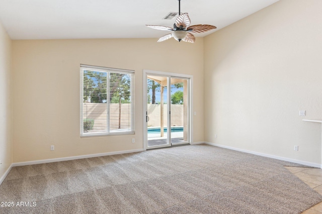 5010 W Ivanhoe St, Chandler, AZ 85226 - carpeted empty room with ceiling fan, lofted ceiling, and baseboards