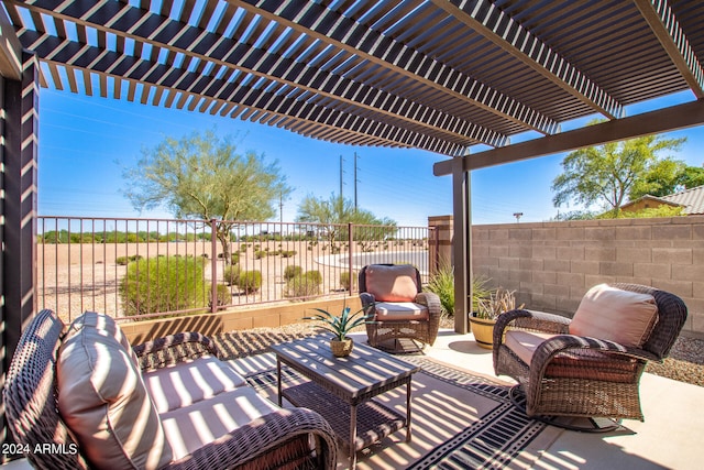 view of patio with a pergola and an outdoor living space