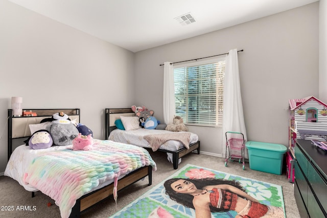 bedroom with light carpet