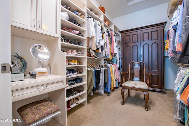 spacious closet with light carpet