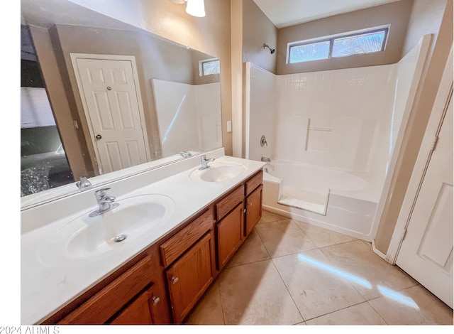 bathroom with vanity, shower / washtub combination, and tile patterned floors