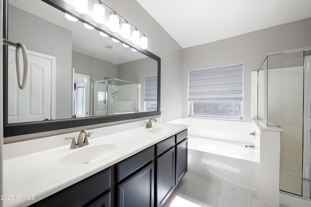 4466 S Brice, Mesa, AZ 85212 - full bathroom with a shower stall, a bath, and double vanity