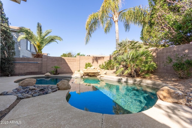 view of pool featuring a fenced backyard and a fenced in pool