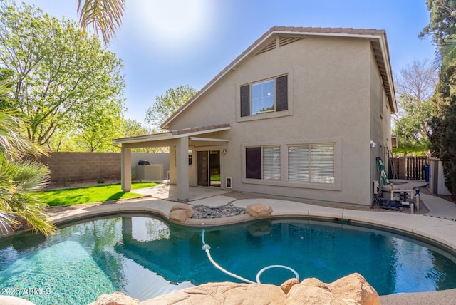 view of pool with central AC, a patio area, a fenced backyard, and a fenced in pool