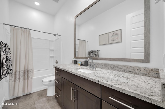 full bathroom featuring tile patterned flooring, vanity, toilet, and shower / tub combo