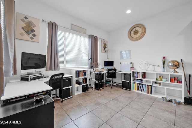 office area with light tile patterned flooring