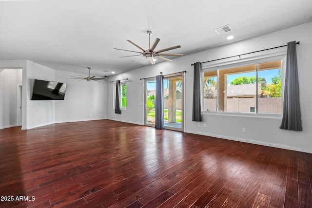 7911 E Posada Ave, Mesa, AZ 85212 - unfurnished living room featuring a ceiling fan, wood finished floors, and recessed lighting